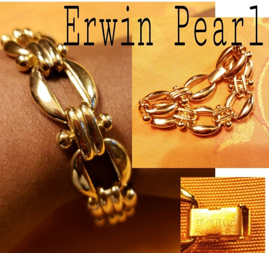 Erwin Pearl gold bar link 8" bracelet.