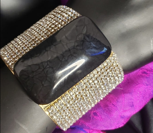 L.Culture Onyx/diamond studded gold cuff bracelet