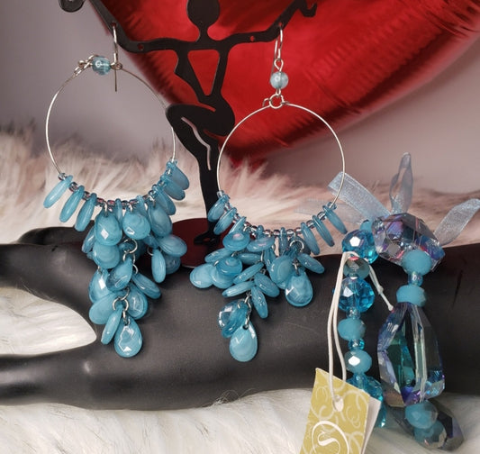 Carol C sea blue chandelier earrings/bracelet set