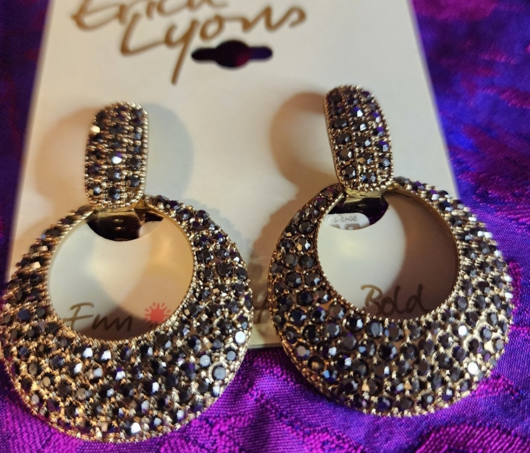 Erica Lyons cocktail ears and clips earrings.  Black rhinestone