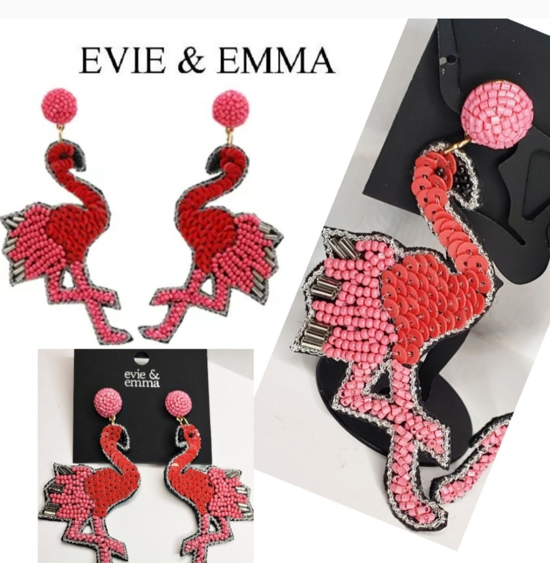 Evie & Emma seed beaded pink/red flamingo Earrings