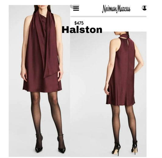 Halston Org. $475 Grayson Satin Scarf Mini Shift Dress. Sz XS.