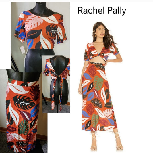 Rachel Pally Floral Leaf Print Wrap Top and Maxi Skirt Set $220 XS