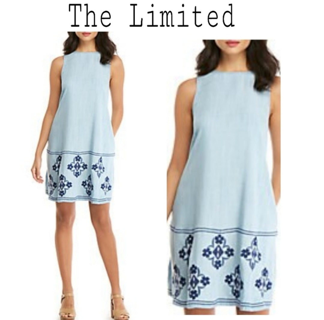 The Limited Embrd Chambray Swing Dress. Sz Xs $119