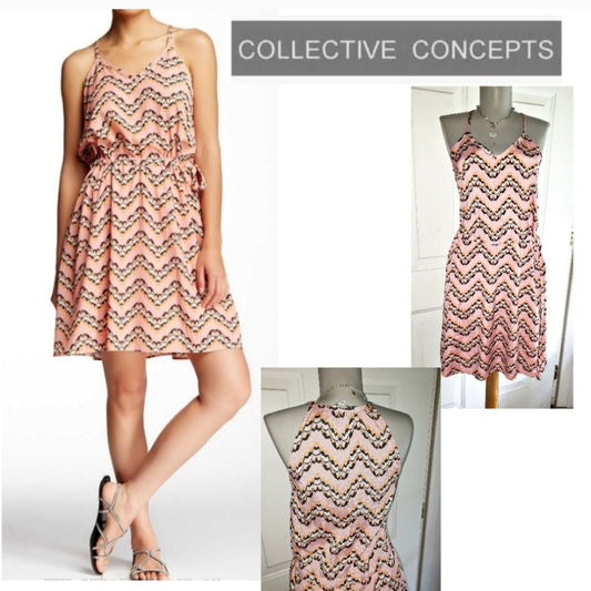 Collective Concepts Printed Strappy Dress Peach