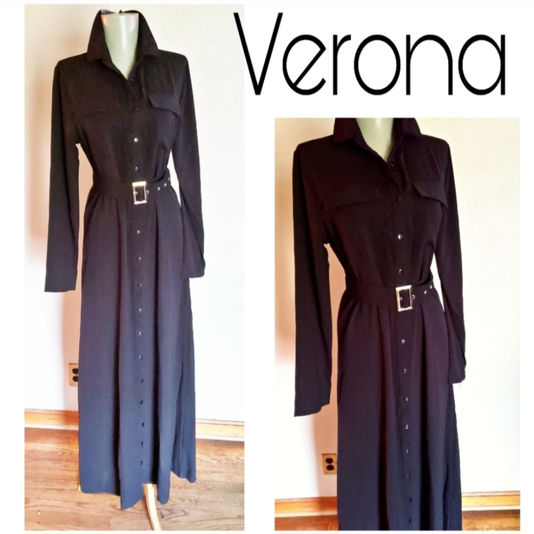 VERONA blk belted maxi dress. Sz XS