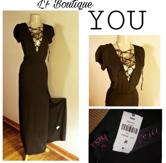 LF Boutique YOU lace up high slit maxi dress Sz XS
