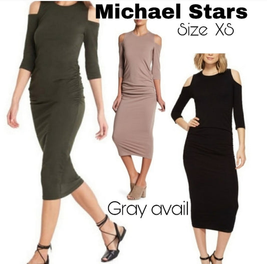 Michael Stars cold shoulder ruched jersey dress