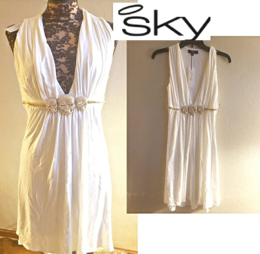 Sky Dress. Sz Med. White. Diamond skull.