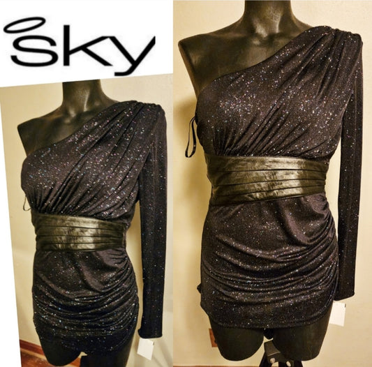 Sky Rainbow Played Trim One Shoulder Dress.   Sz. Sm.  New