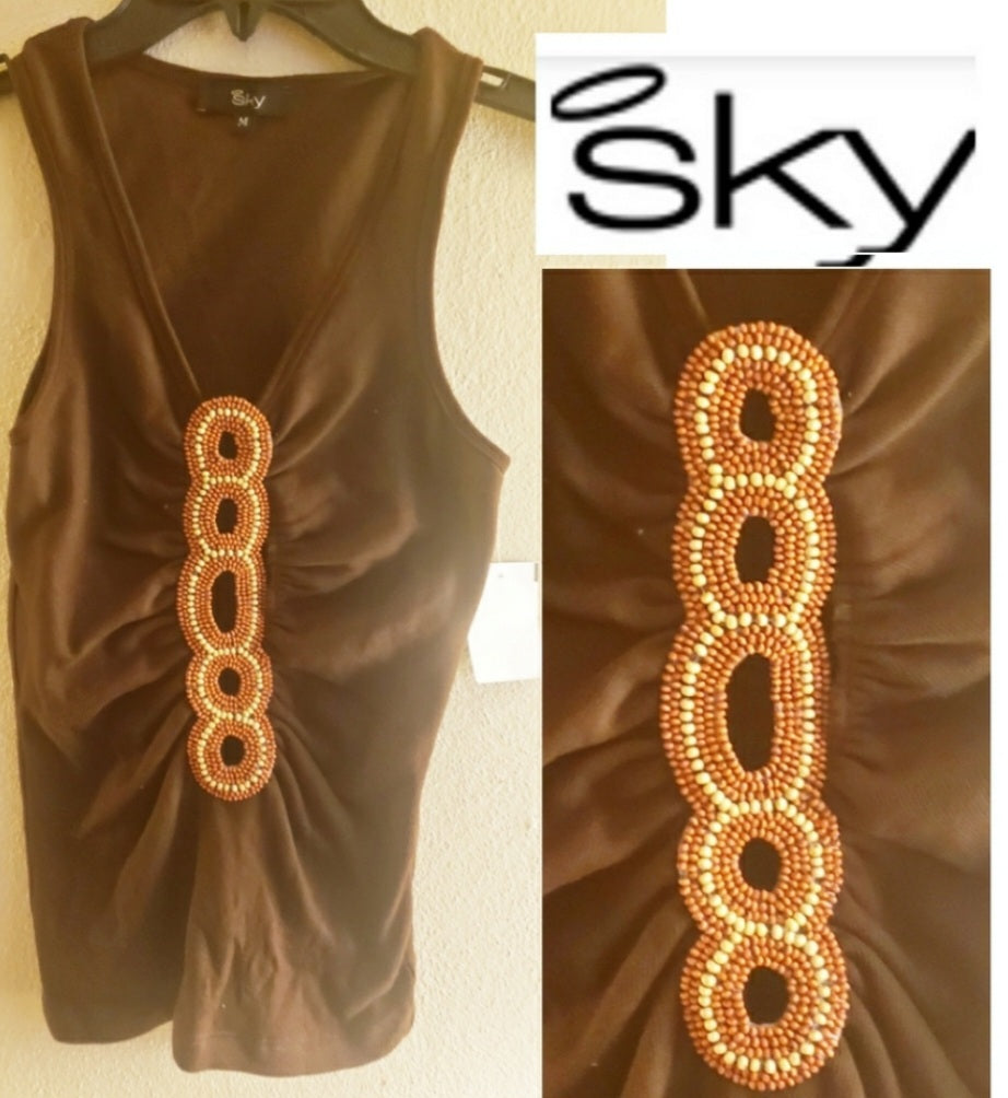 Sky Tank Top w/ beaded center.  Sz Med