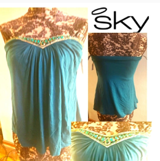 Sky green strapless rhinestone top. Sz Med