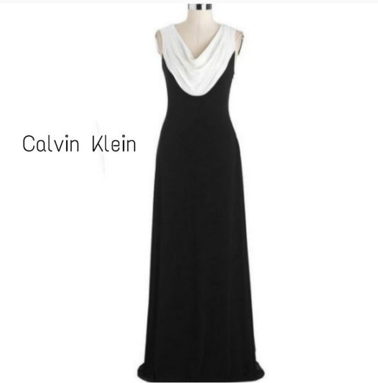 Calvin Klein blk/wht sequined cowl neck dress. Sz 8