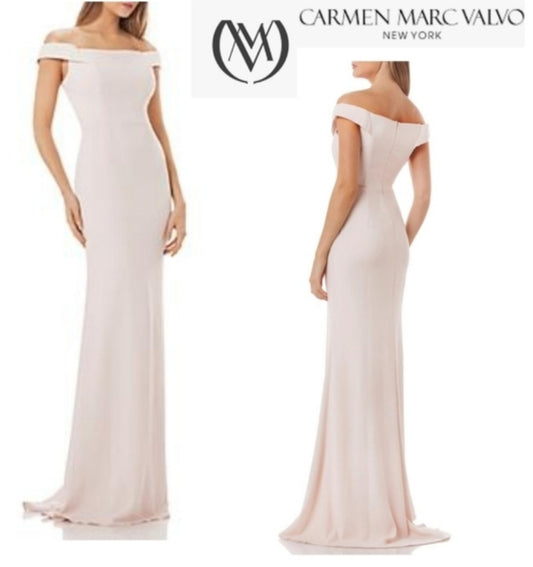 CARMEN MARC VALVO CREPE GOWN IN BLUSH. Sz 12. NWTs.