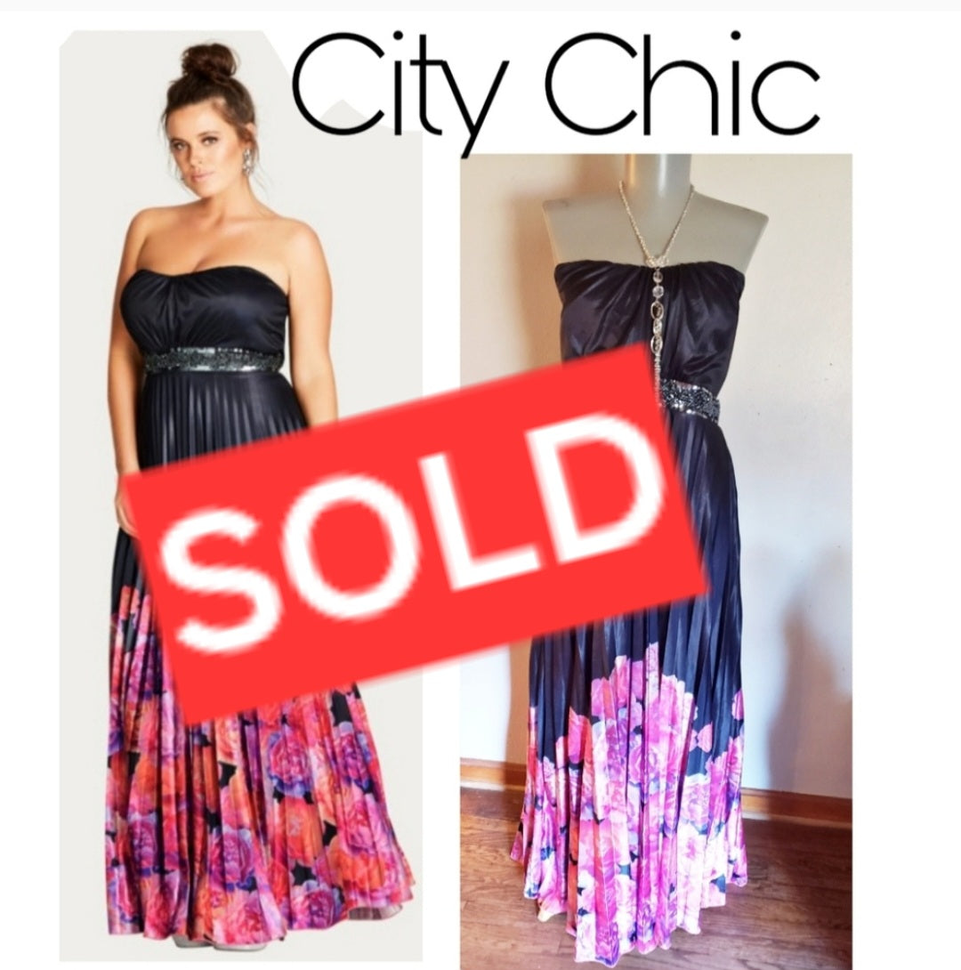 City Chic "Helena Border" Print maxi dress.  Sz 16