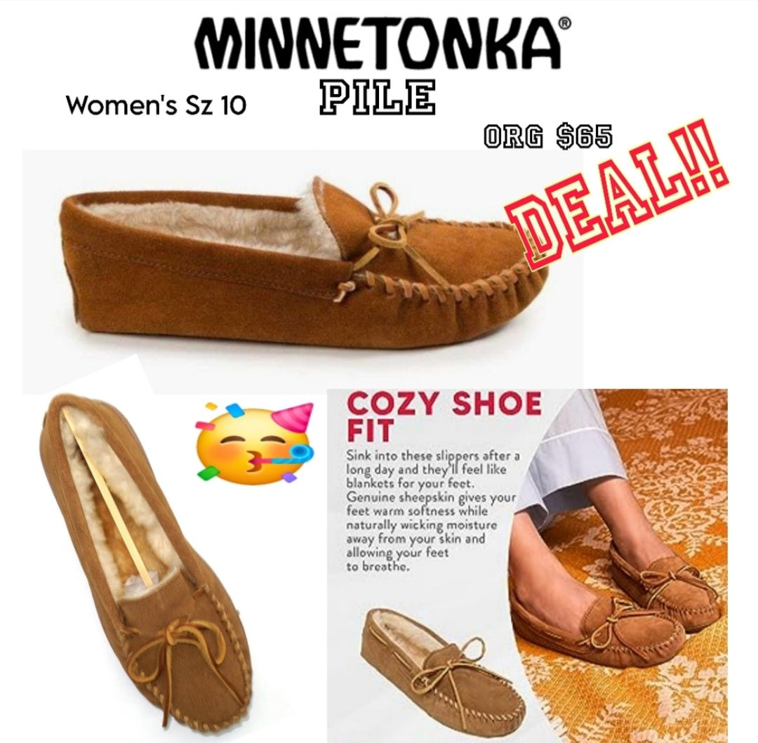 Minnetonka PILE Sheepskin Softsole Slipper. Sz 10. New