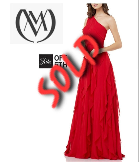 Carmen Marc Valvo Infusion One-shoulder Asymmetric Tiered Evening Gown - Sz 10