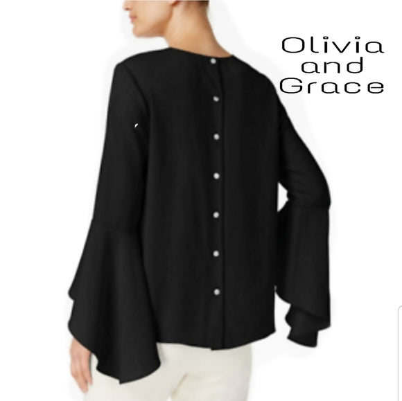 Olivia and Grace bell sleeved black blouse. Sz Lrg