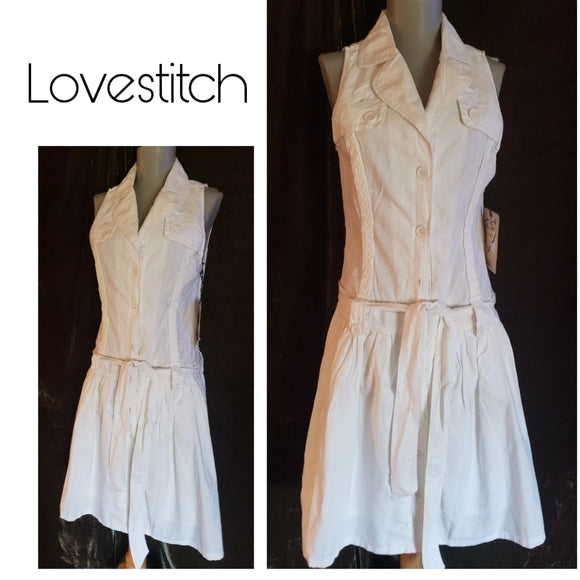 Lovestitch white sleeveless belt dress. Sz med.