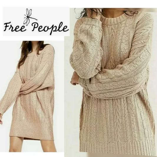 Free People Cream Puff/Matte Gold Knit Sweater Dress XS NEW 💥Priced2go!!