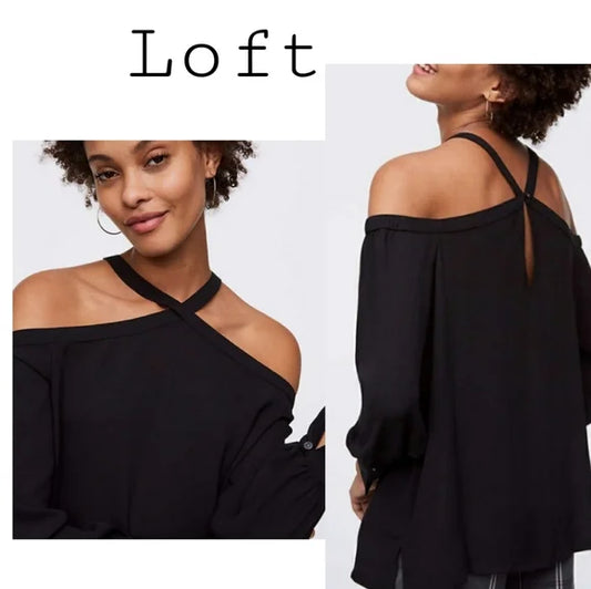 The LOFT cold shoulder black blouse. Sz Med