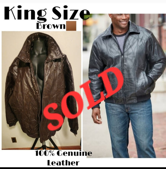 King Size Embossed 100% Genuine Leather Bomber Jacket.  Sz 4xl. Firm!  Brown