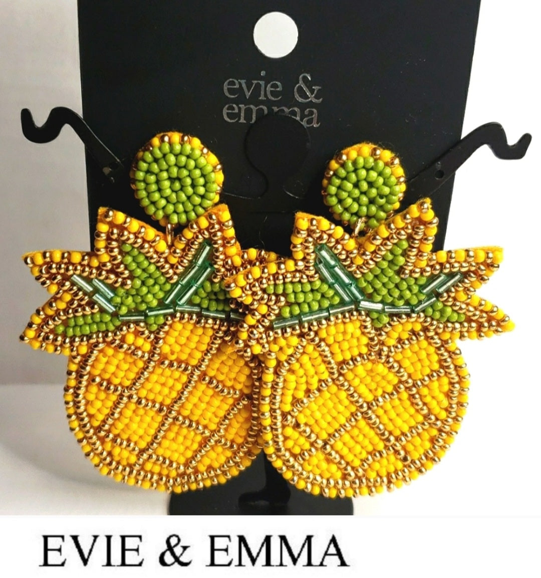 Evie & Emma Pineapple seed beaded gold Tone earrings