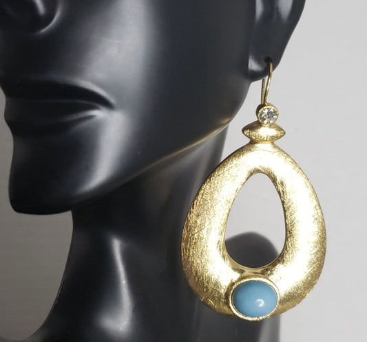 Love Culture gold/turquiose stone hoop earrings.