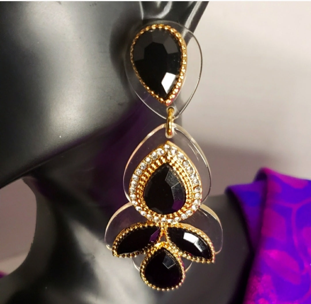 Thalia Sodi blk onyx gem earrings