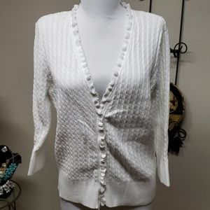 Jeanne Pierre white cable knit cardigan size lrge