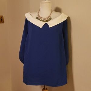 Monteau royal/white blouse. Size 3x