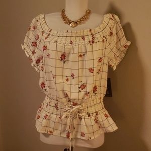 OLM ruffled off the shoulder floral blouse Sz XL