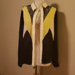 Mustard Seed black/lime/white lace blouse. Sz M