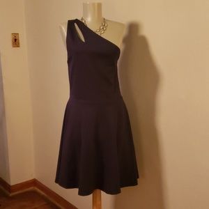 Aqua navy one shoulder skater dress. Sz Lrg