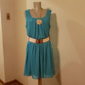 BCX teal pleated dress.  Size Lrge