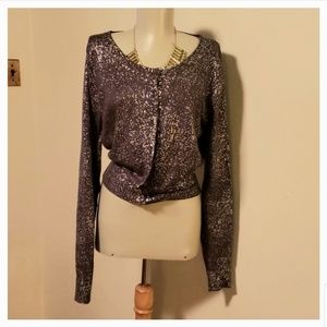 Say What grey/silver crop button up sweater. Sz XL