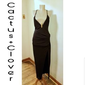Cactus + Clover high slit/plunging back stlth Maxi