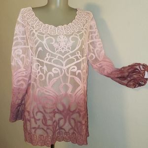 Bedford Fair pink ombre crochet/lace top.  Sz Lrg