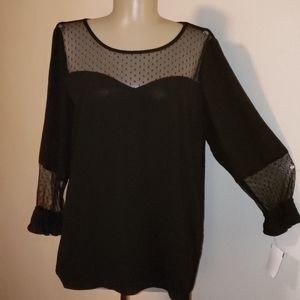 Octavia jersey&sheer neckline/sleeves top. Sz Med