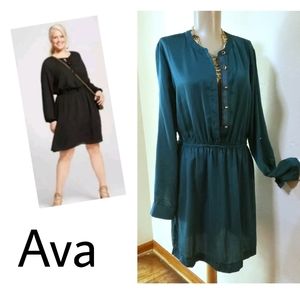 AVA teal button down elastic waist dress. Sz M