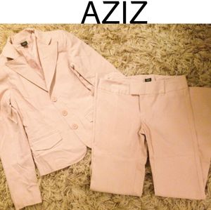 AZIZ pink pantsuit. Fitted/stretchy.  Sz Lrg.