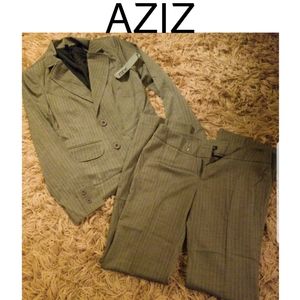 AZIZ gray/blk pinstripe pant suit. Sz Med