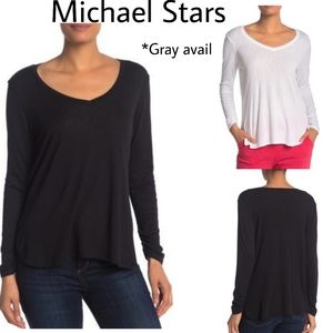 Michael Stars Gry V-Neck Ruched Sleeve Top Sz OS