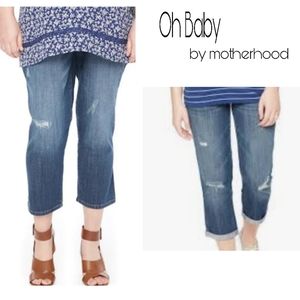 Oh Baby secret belly crop ripped Jeans.  Sz Lrg