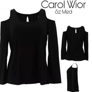 Carol Wior black cold shoulder keyhole blouse Sz M