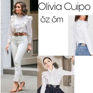 Olivia Cuipo x Le Tote white ruffled cotton blouse