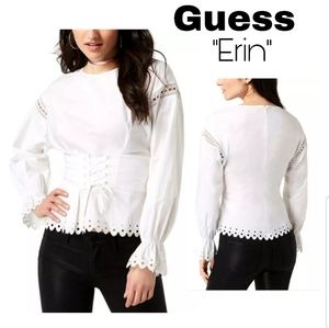 Guess Erin corset lace up cotton blouse. Sz Med