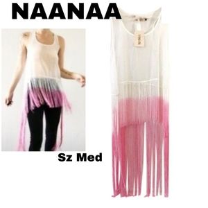NAANAA pink fringe sheer cami tank top. Sz Med