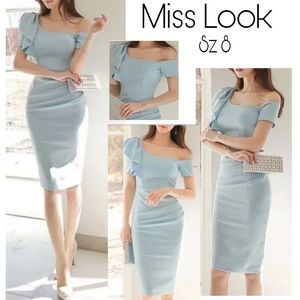 Miss Look One Shoulder Ruffled Elegant Midi Dress