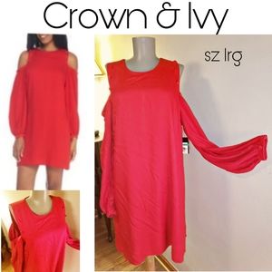 Crown & Ivy velvet trim cold shoulder dress. Sz md